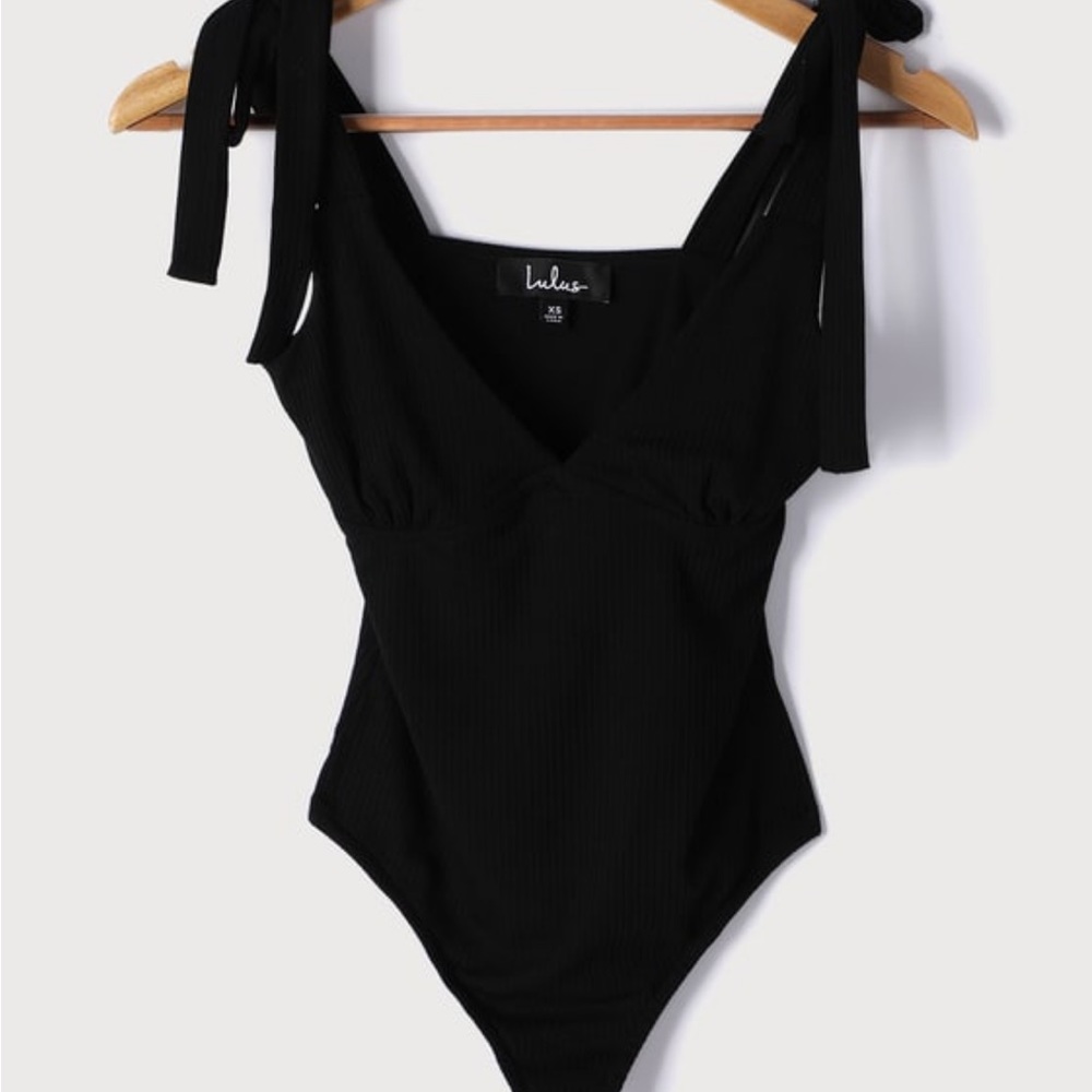 It’s a delight black ribbed tie-strap bodysuit